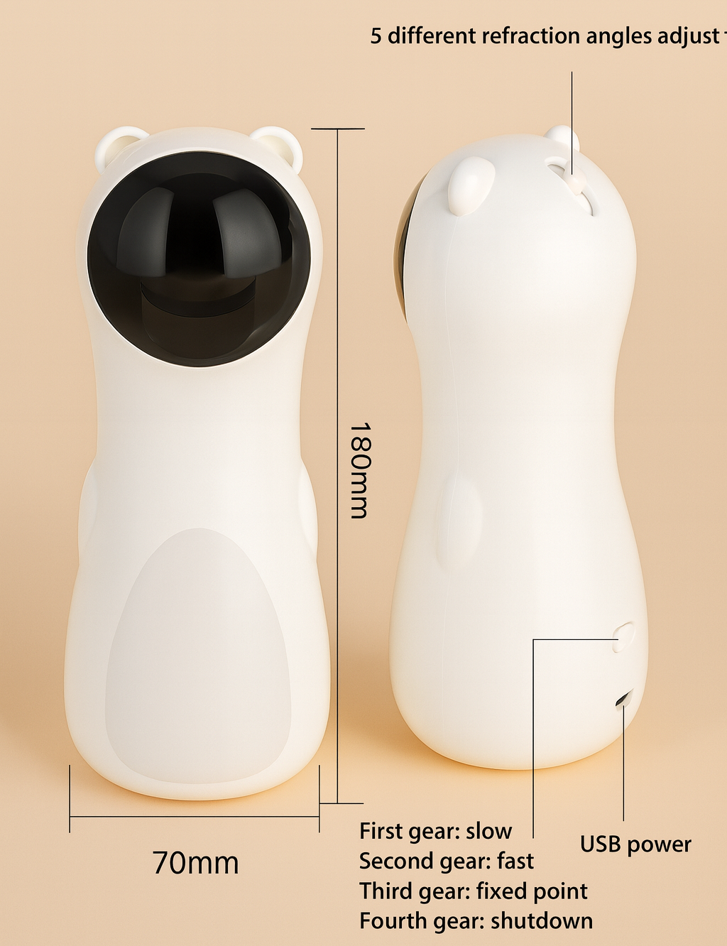 Automatic Laser Cat Toy – Smart Interactive Toy dimensions and external features