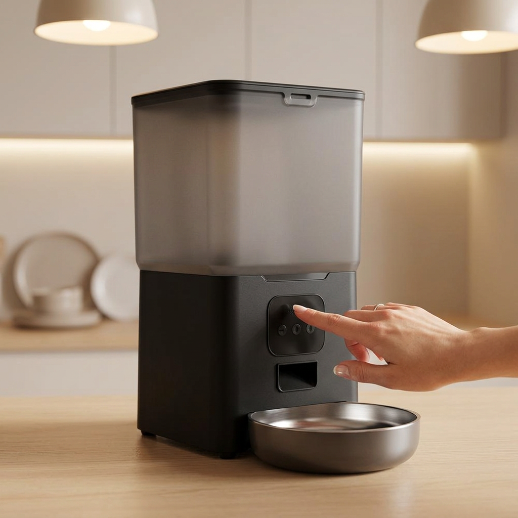 PetNex 4L feeder voice recording feature — a personalised 10-second message plays at every mealtime to comfort your pet | petnex.com.au
