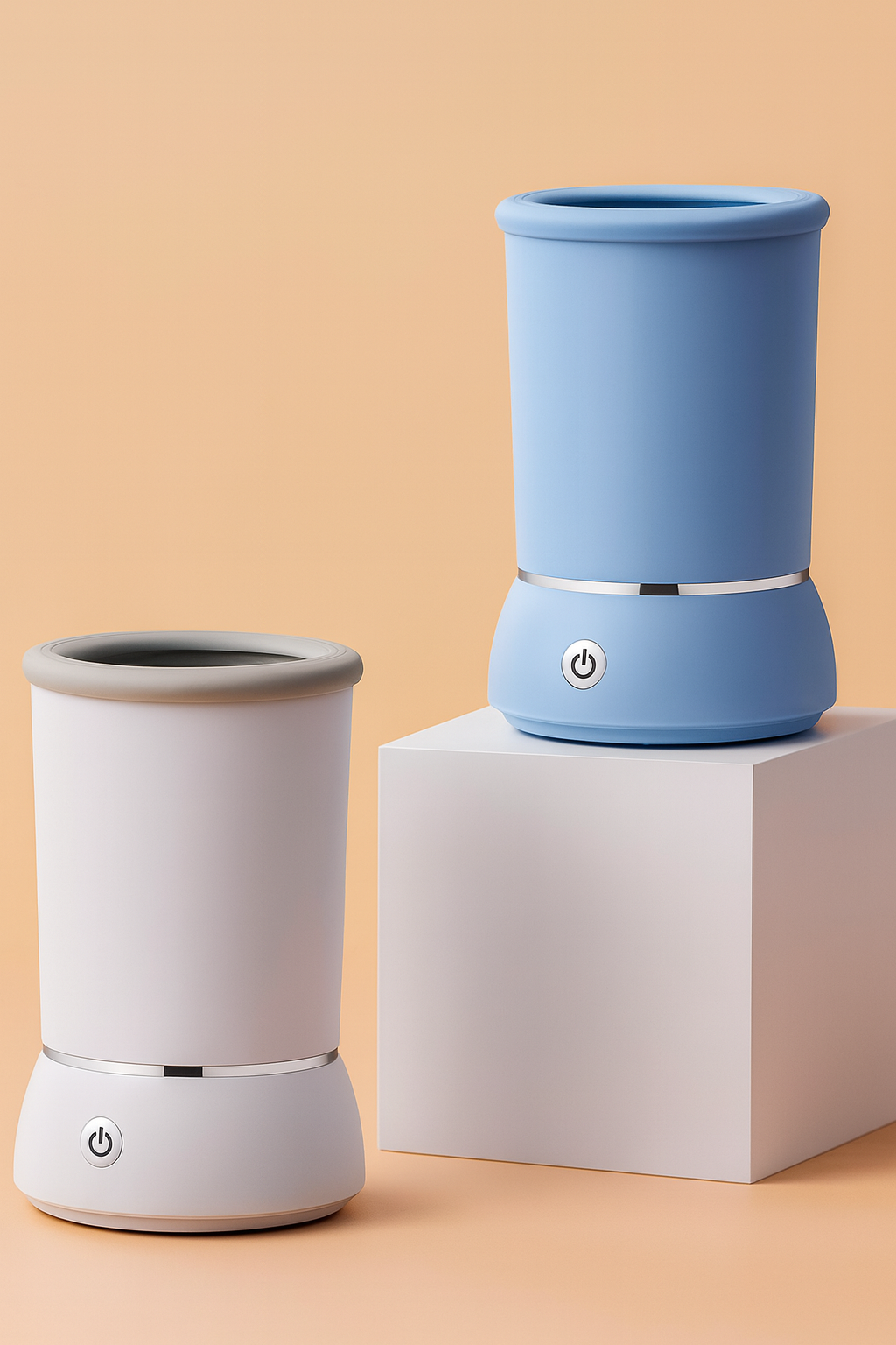 PetNex Automatic Dog Paw Cleaner | Smart Electric Paw Washer & Gentle Silicone Scrubber, one blue and one grey, on a beige background