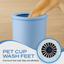 Pet cup with a dog's paw inside, labeled 'Pet Cup Wash Feet' on a beige background.