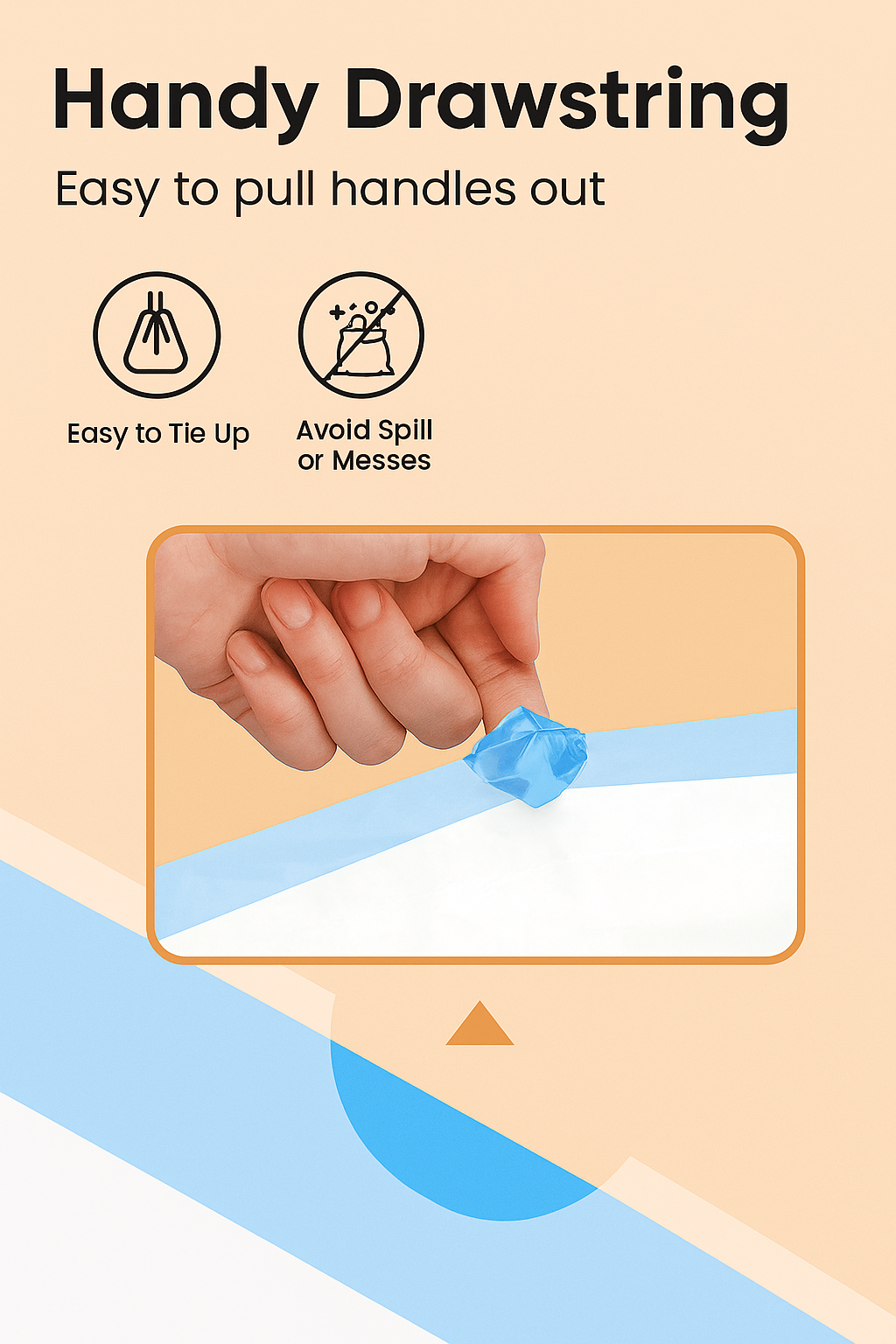 Handy drawstring product with text on an orange background