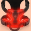 Red dog harness with red LED lights on a beige background