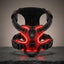 Red dog harness with red LED lights on a beige background