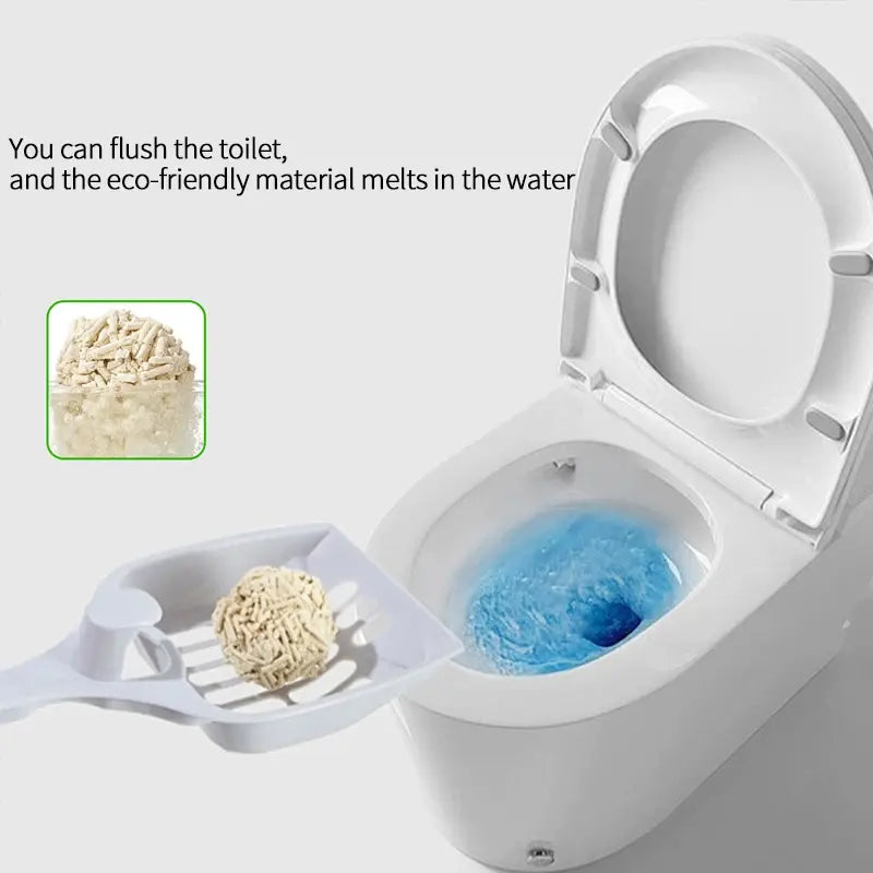 Toilet with eco-friendly material being flushed into it