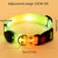 PetNex Glowing green dog collar with measurement details on a beige background