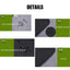 Product details of a mat with water absorption, nonskid design, waterproof bottom, and Nyllex material on a white background.