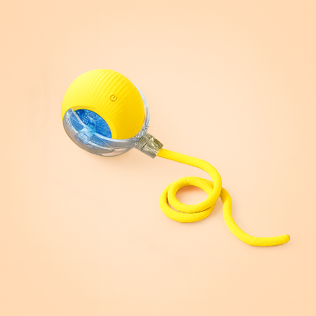 yellow color - PetNex Smart Interactive Auto-Rolling Pet Toy Ball with Tail for Cats and Small Dogs