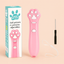 Pink paw-shaped toy with LED patterns and packaging on a beige background