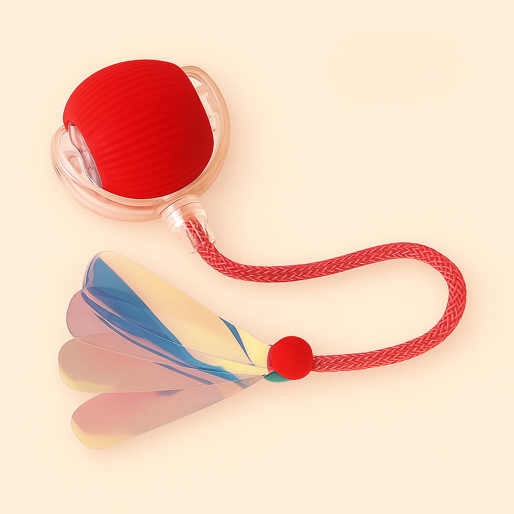 red color - PetNex Smart Interactive Auto-Rolling Pet Toy Ball with feather Tail for Cats and Small Dogs